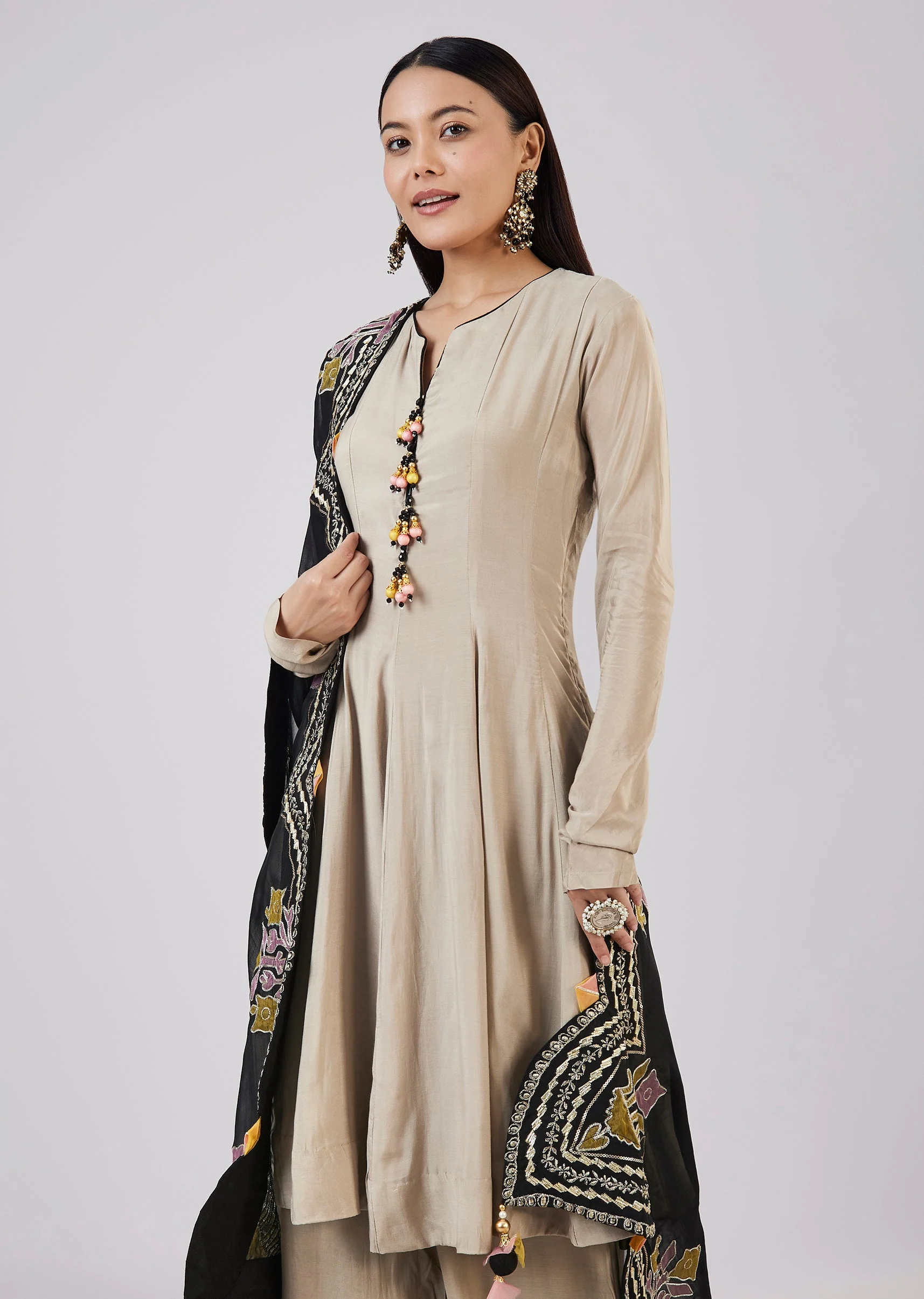 Grey Organza Short Anarkali Set