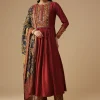 Maroon Brocade Detail Anarkali Set