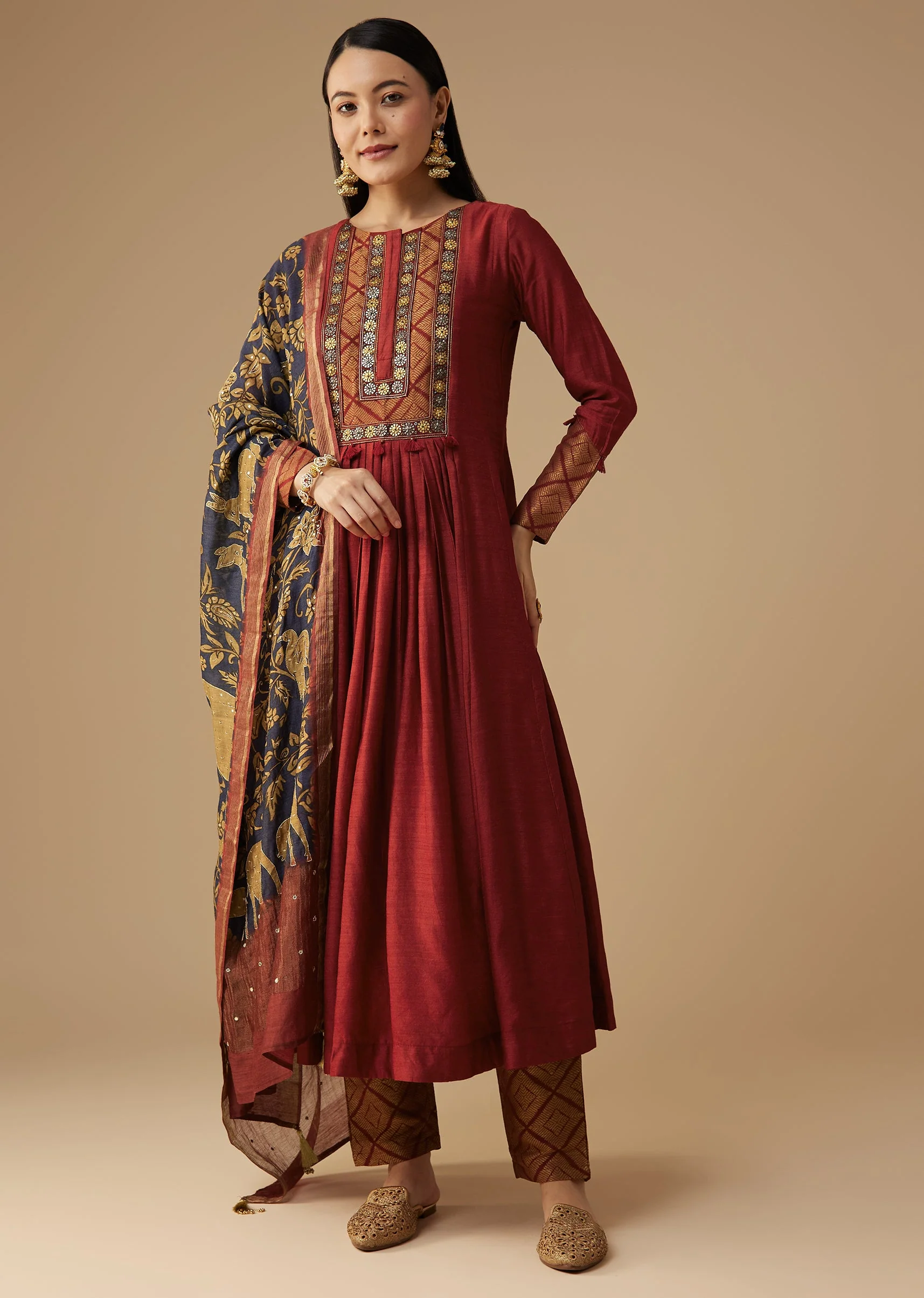17575-maroon-brocade-detail-anarkali-set-1.webp Maroon Brocade Detail Anarkali Set