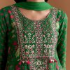 Green Silk Anarkali Suit With Floral Print And Hand Embroidery