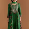 Green Silk Anarkali Suit With Floral Print And Hand Embroidery