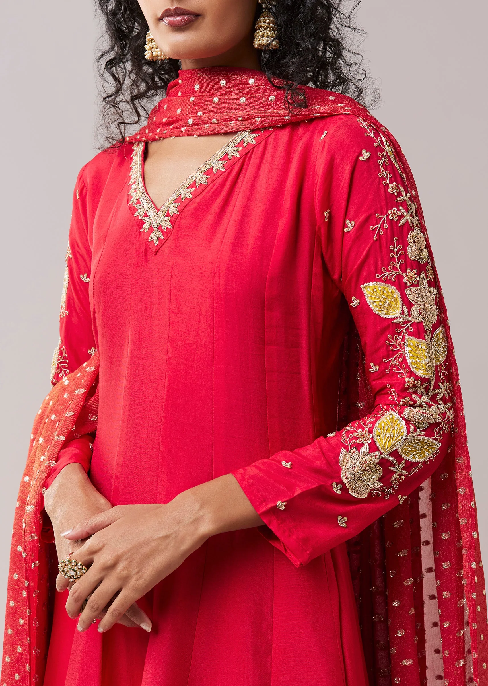 Pink Dola Silk Embellished Anarkali Set