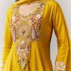 Yellow Threadwork Anarkali Pant Set With Dupatta
