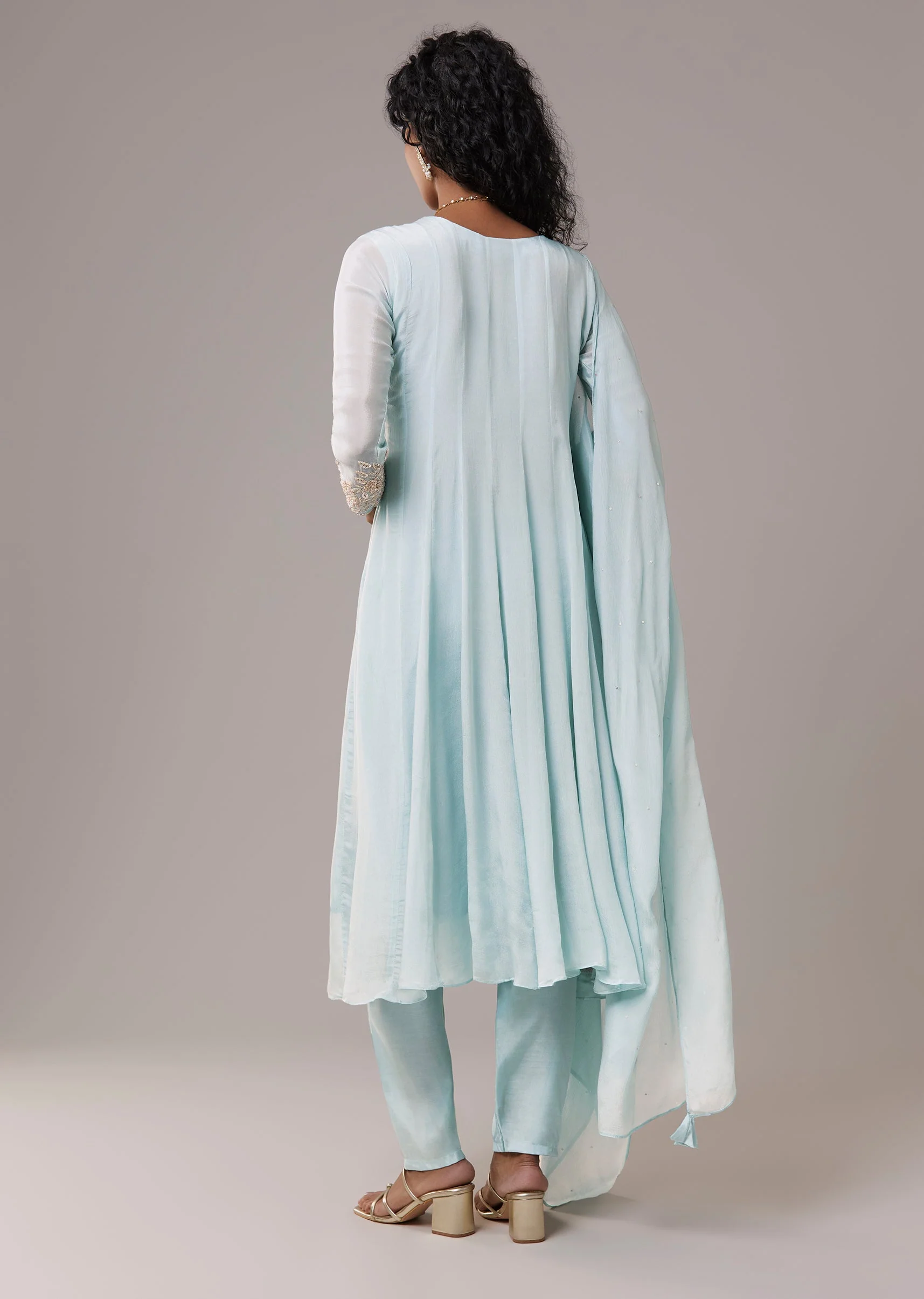 Sky Blue Chinon Embroidered Anarkali Set
