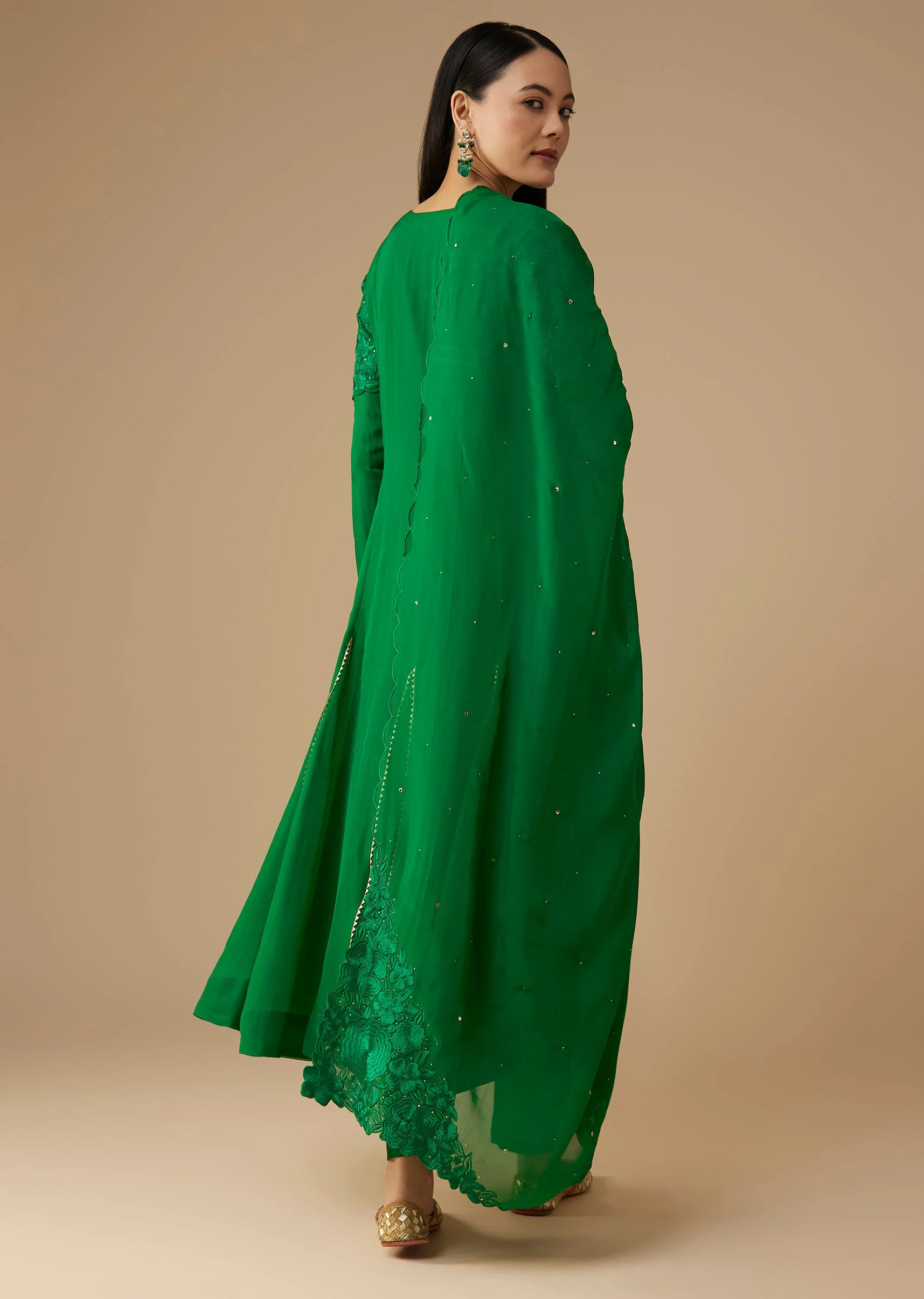 Green Mukaish Work Anarkali Set