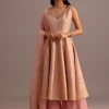 Pink Brocade Weave Kurti Palazzo Suit With Dupatta