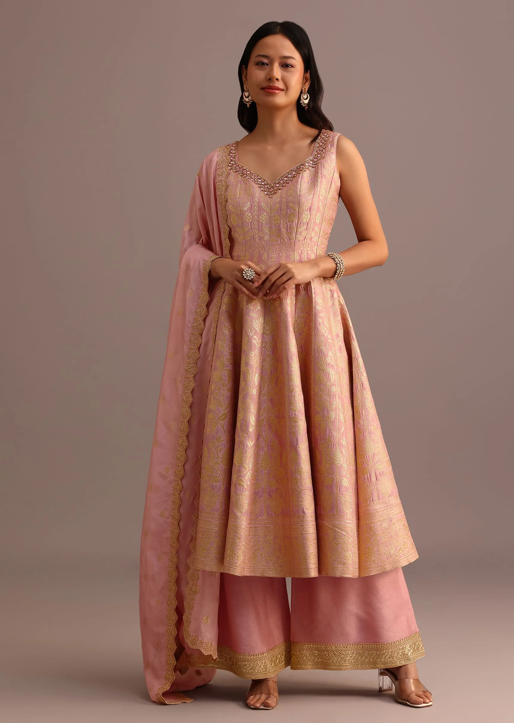17646-pink-brocade-weave-kurti-palazzo-suit-with-dupatta-1.webp Pink Brocade Weave Kurti Palazzo Suit With Dupatta