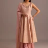 Pink Brocade Weave Kurti Palazzo Suit With Dupatta