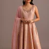 Pink Brocade Weave Kurti Palazzo Suit With Dupatta