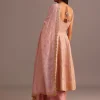 Pink Brocade Weave Kurti Palazzo Suit With Dupatta