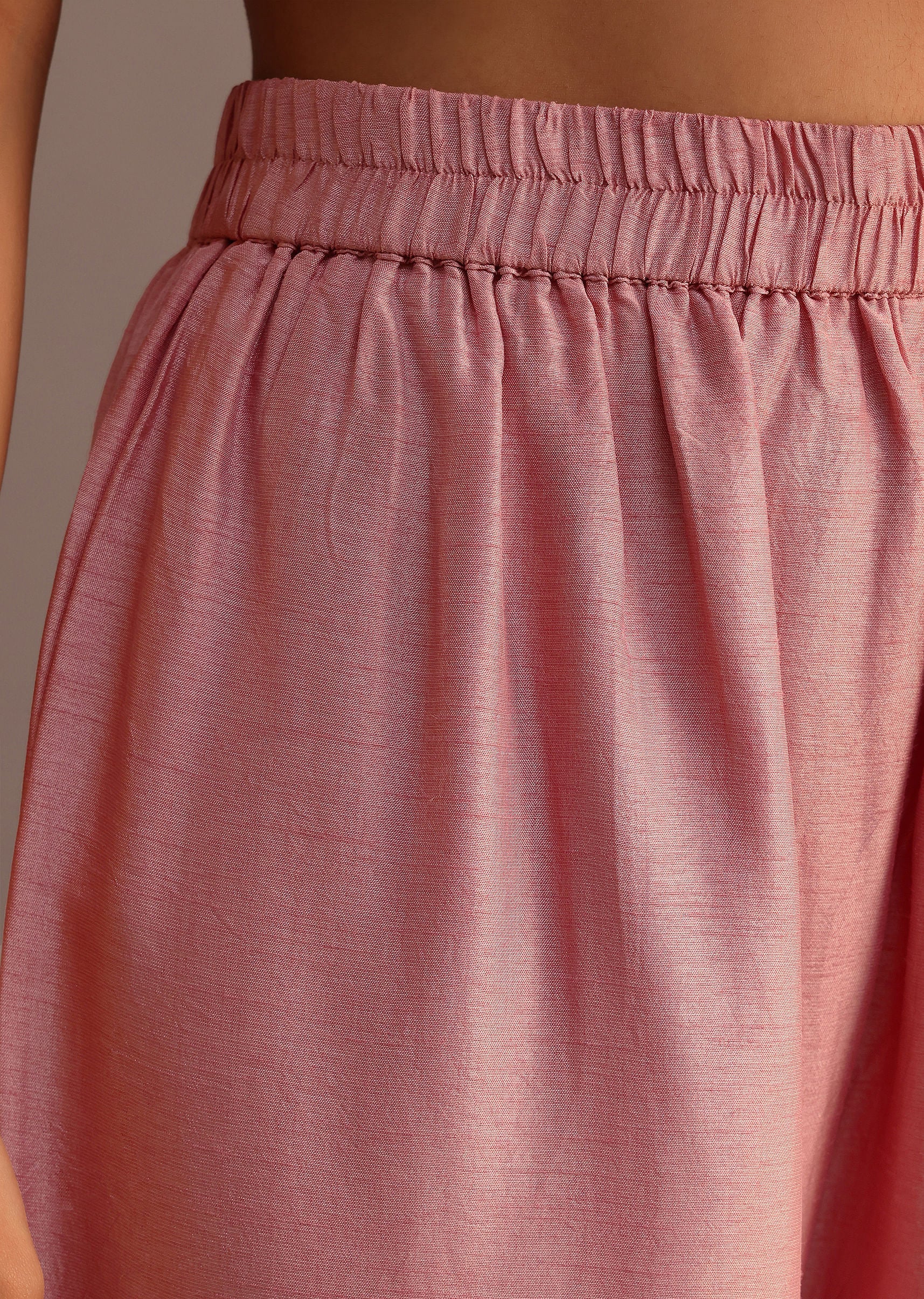 Pink Brocade Weave Kurti Palazzo Suit With Dupatta