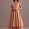 Pink Brocade Weave Kurti Palazzo Suit With Dupatta