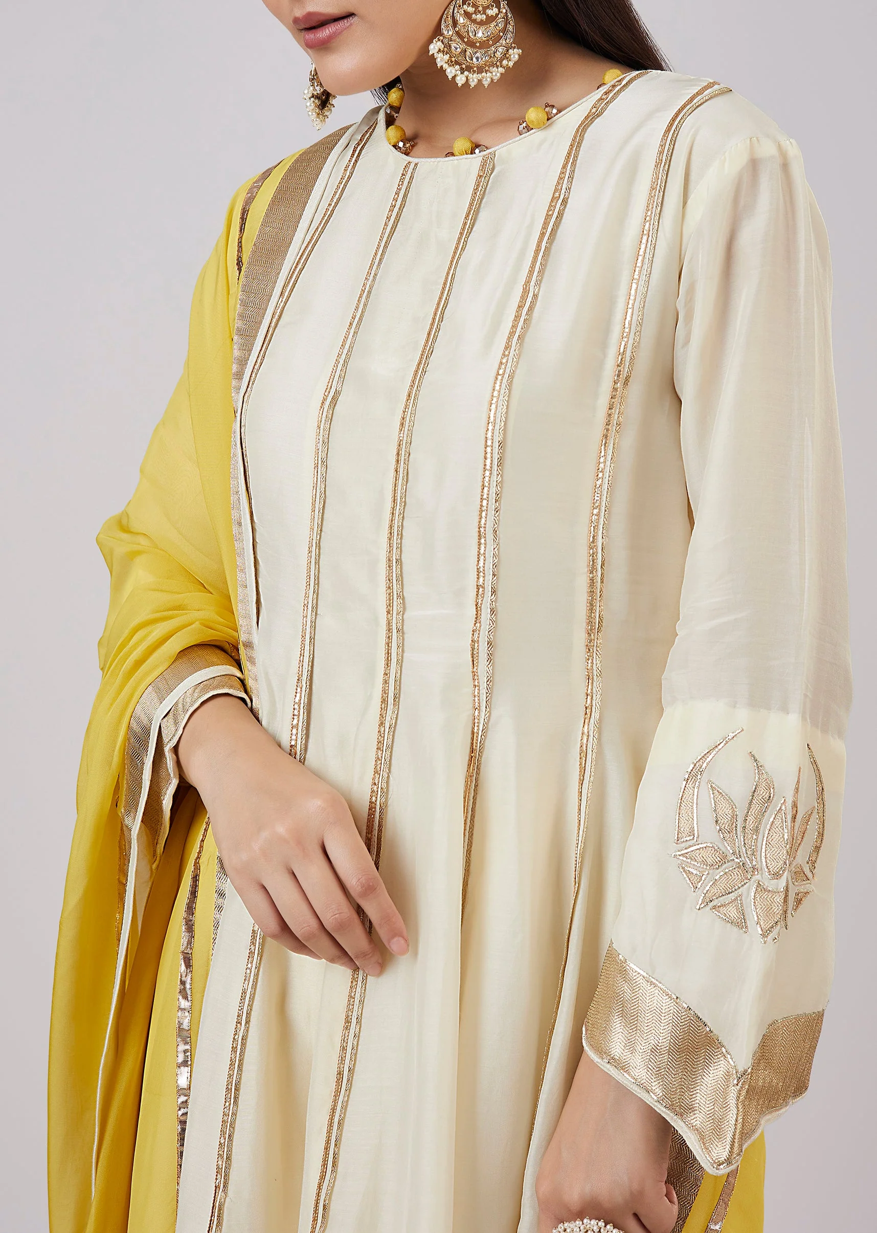 Ivory Cotton Silk Anarkali With Gotta Work