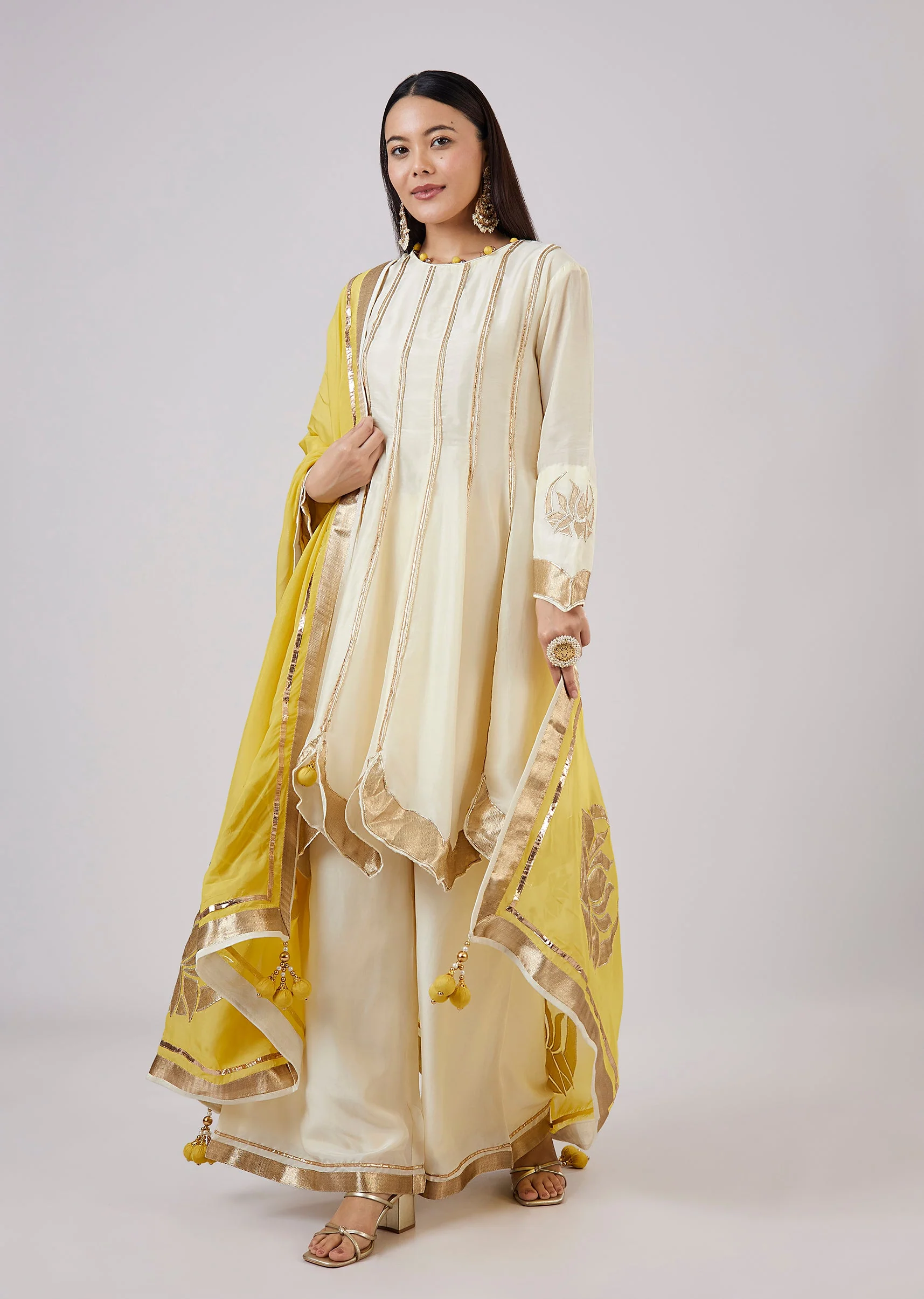 Ivory Cotton Silk Anarkali With Gotta Work