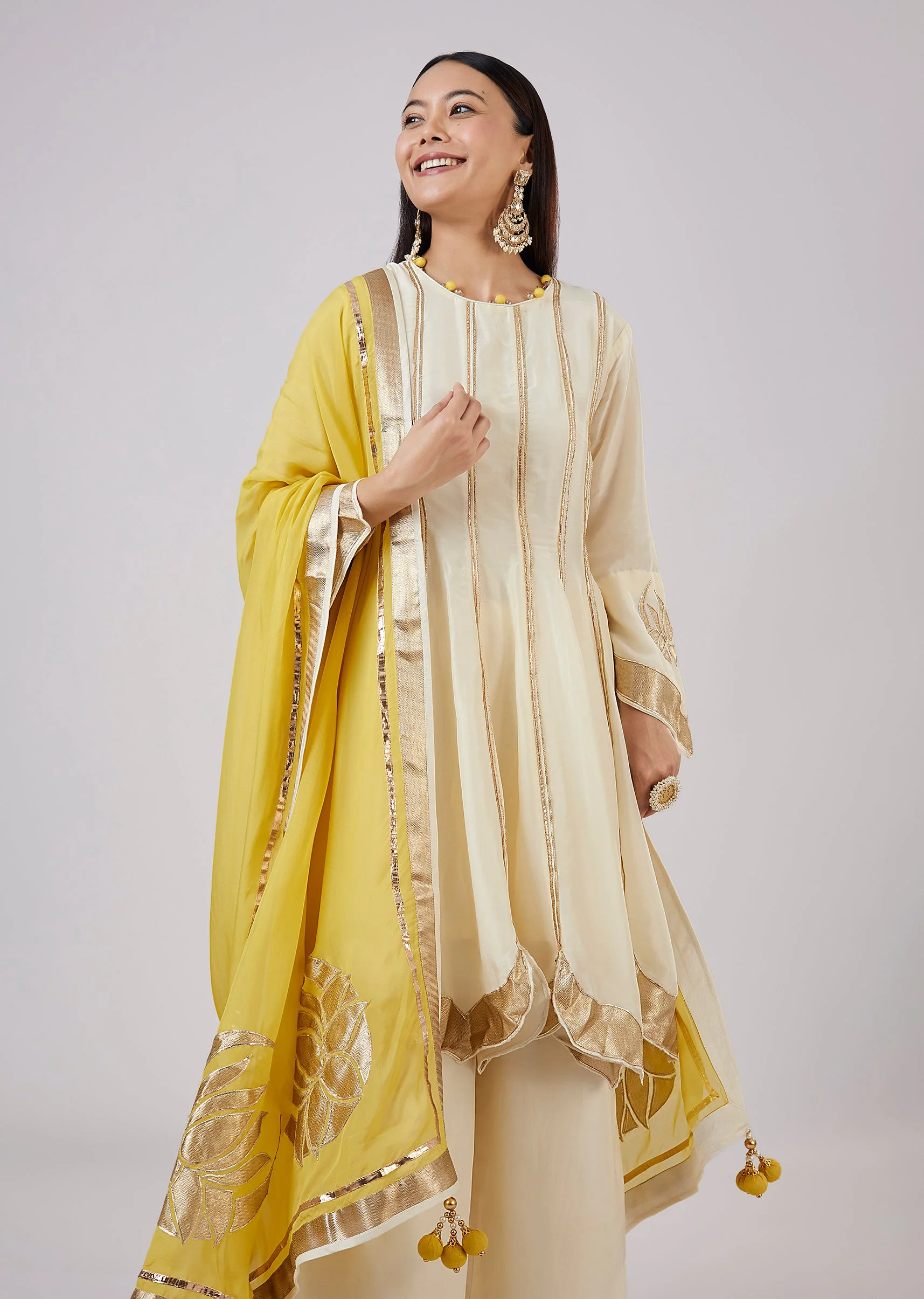 Ivory Cotton Silk Anarkali With Gotta Work