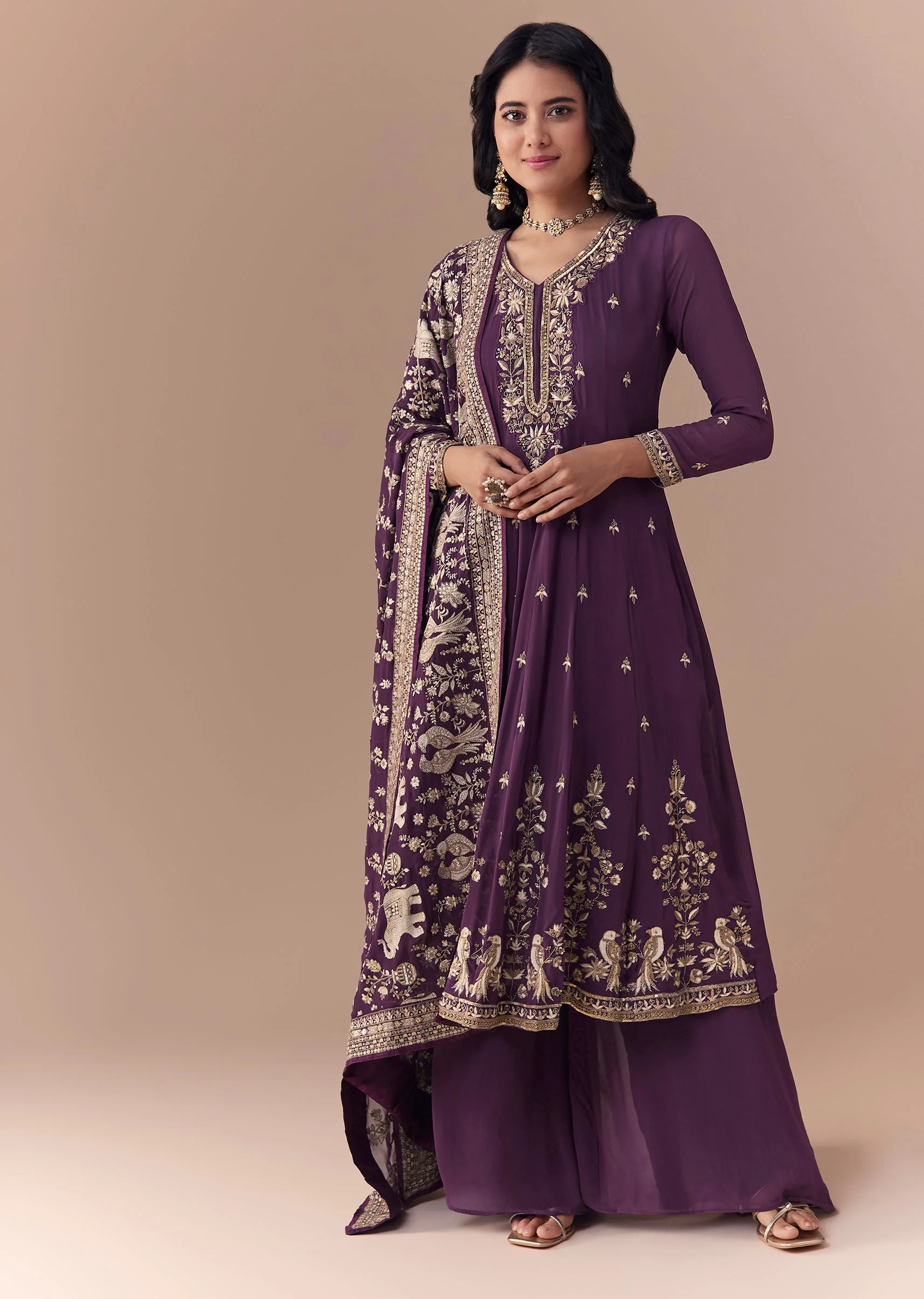 17658-purple-sequin-embellished-georgette-anarkali-set-1.webp Purple Sequin Embellished Georgette Anarkali Set