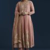 Pink Tissue Anarkali Set with Zardozi Work