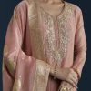 Pink Tissue Anarkali Set with Zardozi Work