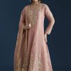 Pink Tissue Anarkali Set with Zardozi Work