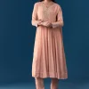 Peach Chinon Anarkali Suit With Dupatta And Moti Cut Dana Work Detail