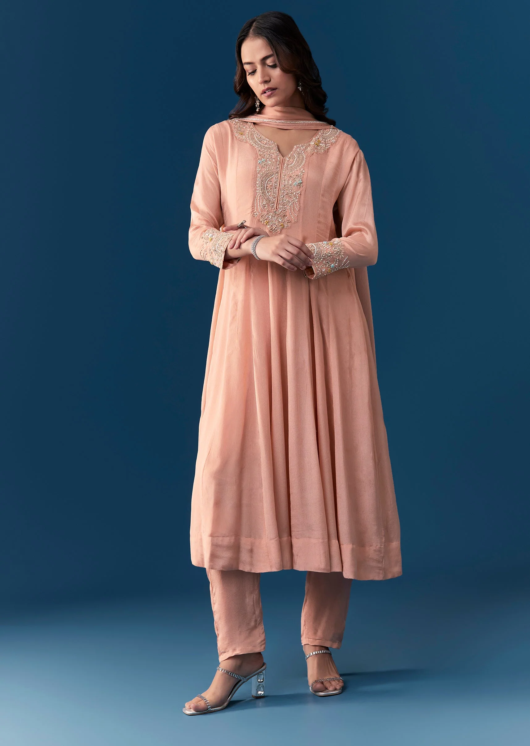 17679-peach-chinon-anarkali-suit-with-dupatta-and-moti-cut-dana-work-detail-1.webp Peach Chinon Anarkali Suit With Dupatta And Moti Cut Dana Work Detail