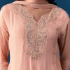Peach Chinon Anarkali Suit With Dupatta And Moti Cut Dana Work Detail