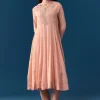 Peach Chinon Anarkali Suit With Dupatta And Moti Cut Dana Work Detail