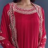 Red Chinon Anarkali Suit With Cutdana And Sequins Embroidery