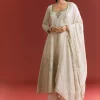 Off White Jaquard Silk Anarkali Suit With Dupatta