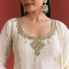 Off White Jaquard Silk Anarkali Suit With Dupatta