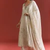 Off White Jaquard Silk Anarkali Suit With Dupatta