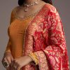 Orange Tissue Anarkali Suit With Butti Work And Printed Silk Dupatta