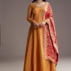 Orange Tissue Anarkali Suit With Butti Work And Printed Silk Dupatta