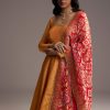 Orange Tissue Anarkali Suit With Butti Work And Printed Silk Dupatta