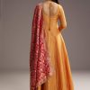 Orange Tissue Anarkali Suit With Butti Work And Printed Silk Dupatta