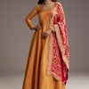 Orange Tissue Anarkali Suit With Butti Work And Printed Silk Dupatta
