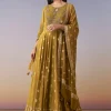 Mehendi Green Embellished Anarkali Suit Set With Palazzo And Dupatta