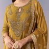 Mehendi Green Embellished Anarkali Suit Set With Palazzo And Dupatta