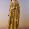 Mehendi Green Embellished Anarkali Suit Set With Palazzo And Dupatta