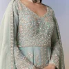 Blue Slit Anarkali Palazzo Set with Sequin Work