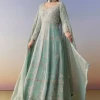 Blue Slit Anarkali Palazzo Set with Sequin Work