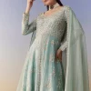 Blue Slit Anarkali Palazzo Set with Sequin Work