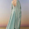 Blue Slit Anarkali Palazzo Set with Sequin Work
