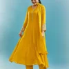 Yellow Anarkali Set With Mirror And Beads Work