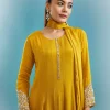 Yellow Anarkali Set With Mirror And Beads Work