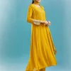 Yellow Anarkali Set With Mirror And Beads Work