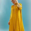 Yellow Anarkali Set With Mirror And Beads Work