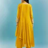Yellow Anarkali Set With Mirror And Beads Work