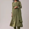 Green Moti Work Silk Embroidered Anarkali Set