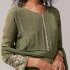 Green Moti Work Silk Embroidered Anarkali Set